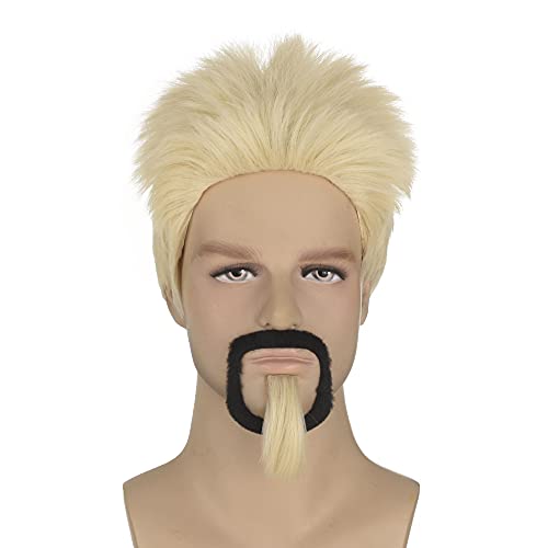QACCF Mens Short Straight Blonde Guy Spiky Realistic Synthetic Costume Wig With Beard and Goatee - Image 5