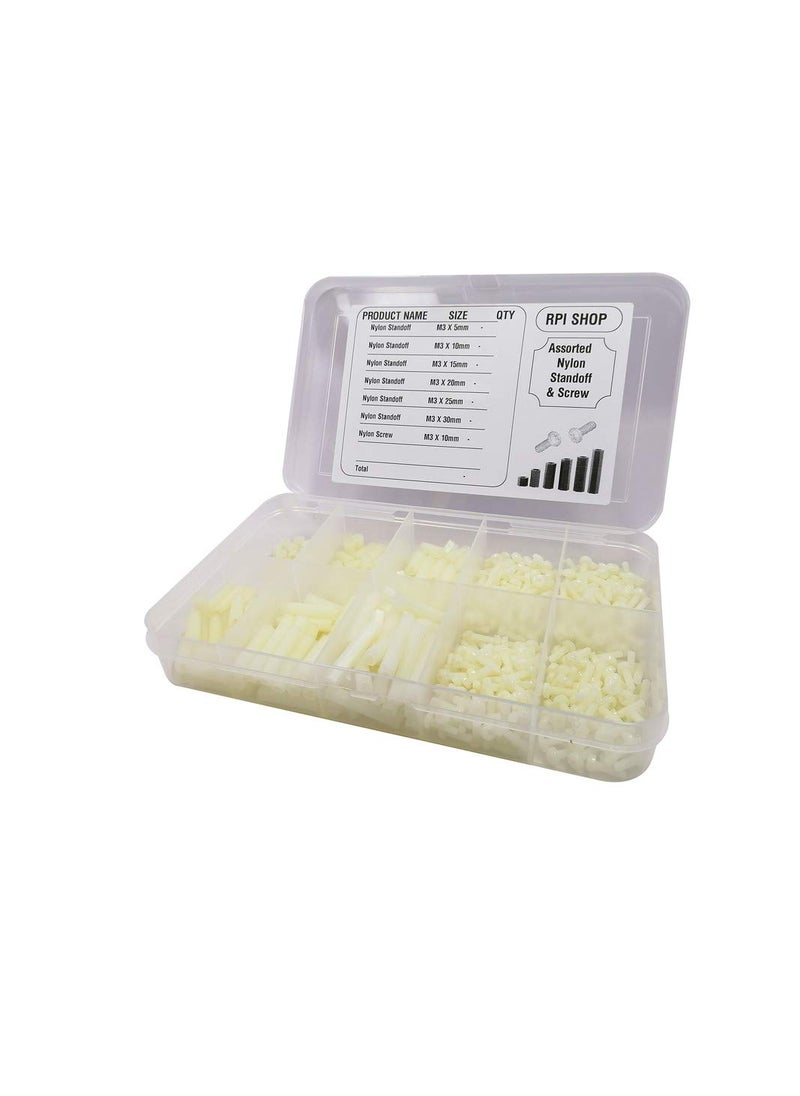 Rpi shop Rpi shop 180 Pcs Assorted M3 Female to Female full threaded Nylon Hex Standoff And Nylon Screw Kit For Quadcopter Drone Computer Circuit Board PCB DIY project  - Image 1