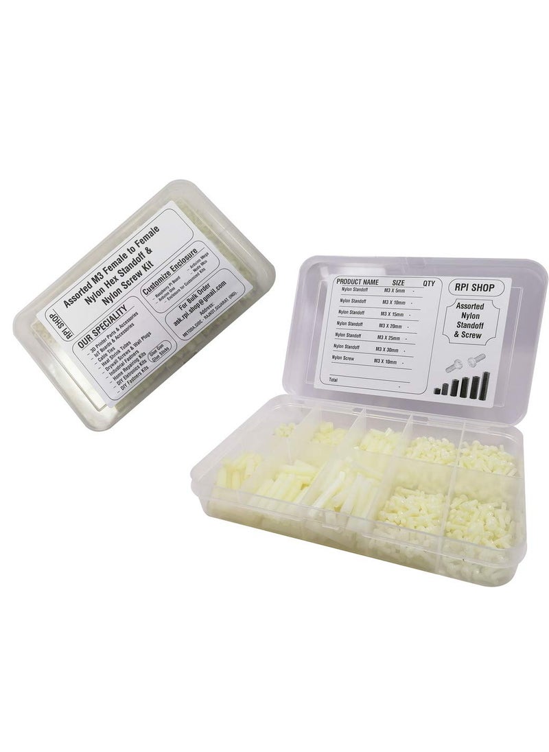 Rpi shop Rpi shop 180 Pcs Assorted M3 Female to Female full threaded Nylon Hex Standoff And Nylon Screw Kit For Quadcopter Drone Computer Circuit Board PCB DIY project  - Image 2