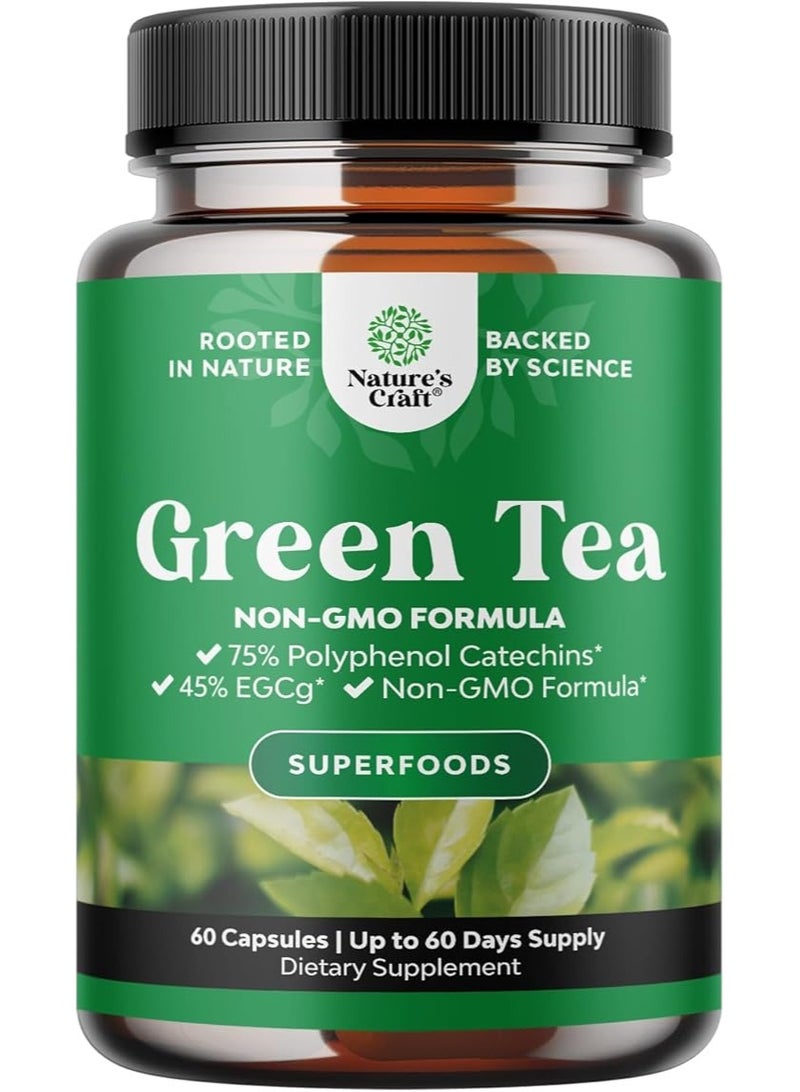 Natures Craft Green Tea Extract Capsules - Pure Extract - Weight Loss Pills - Burn Belly Fat - Metabolism Booster - Lose Weight Fast - for Men and Women Natural Detox Cleanse - Image 1