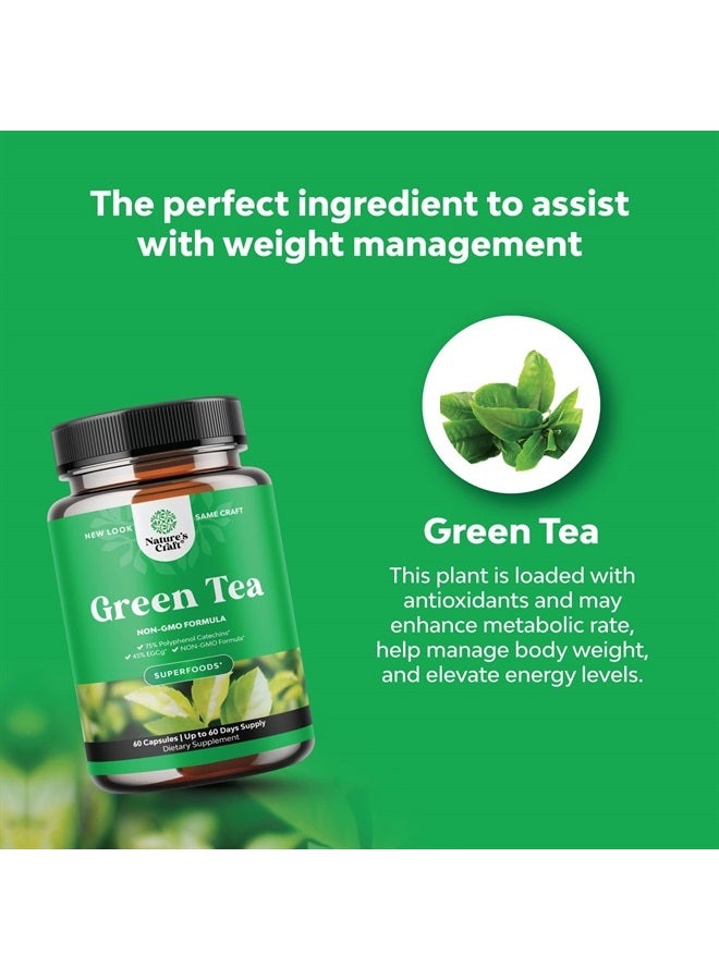 Natures Craft Green Tea Extract Capsules - Pure Extract - Weight Loss Pills - Burn Belly Fat - Metabolism Booster - Lose Weight Fast - for Men and Women Natural Detox Cleanse - Image 4