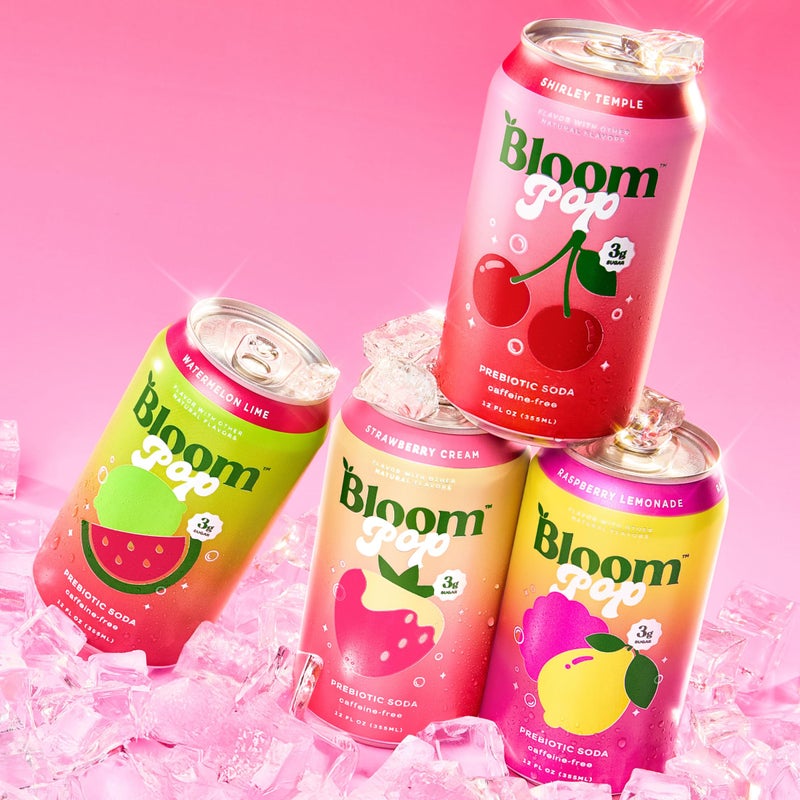 Bloom Nutrition Bloom Pop Prebiotic Soda 12 Pack, Variety Pack, 12oz Cans | Prebiotic Soda for Gut Health, Low Calorie Soda, No Caffeine, Healthy Soft Drink Alternative - Image 3