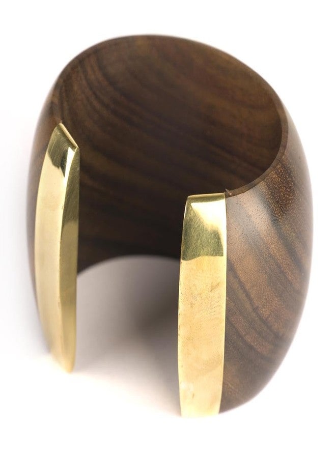81stgeneration Chunky Wood Bangle with Gold Tone Brass Ends - Wide Wooden Cuff Bangle for Women - Earthy Boho Tribal Statement Jewelry - Bohemian Bold Brown Cuff Bracelet - Image 1