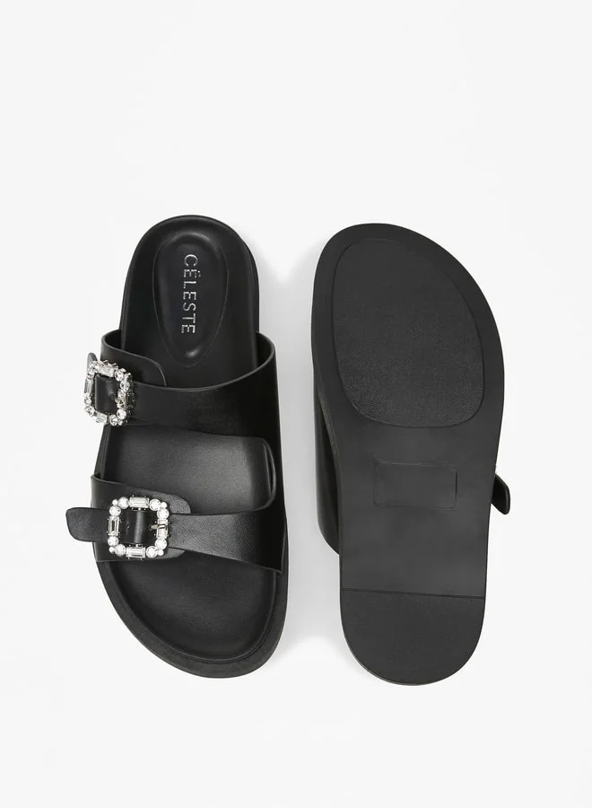سيليست Women's Buckle Detail Slip-On Flat Sandals