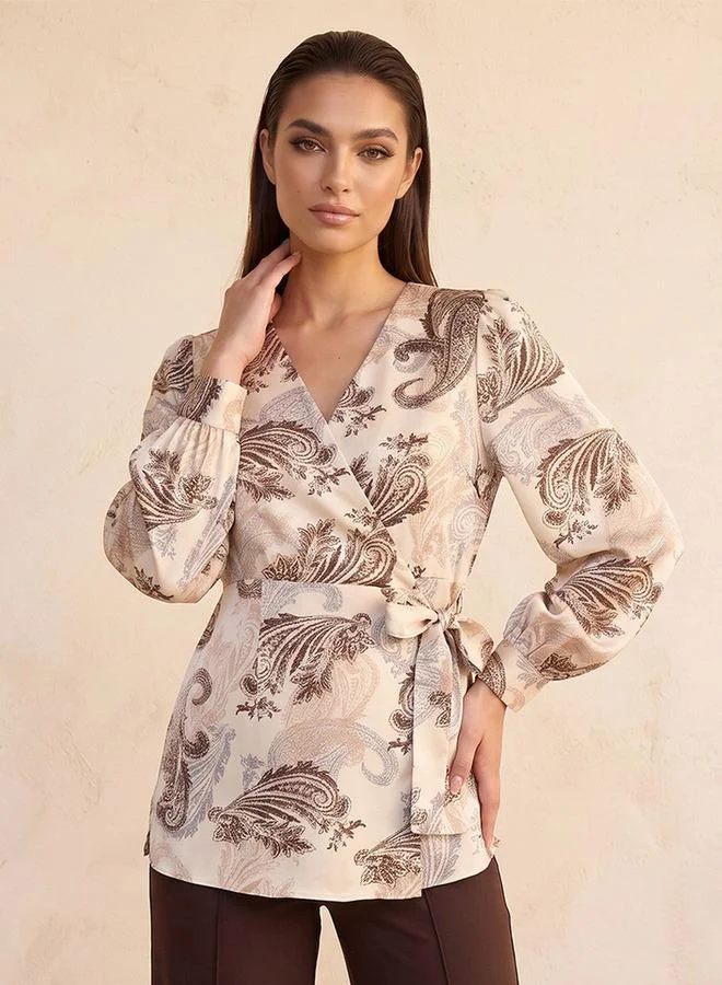 Iconic Wrap Top with Paisley Print