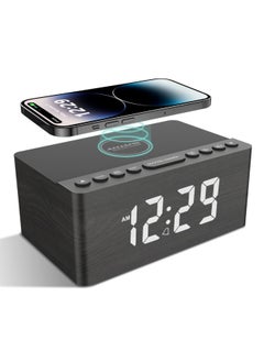ANJANK Wooden Digital Alarm Clock Fm Radio 10W Fast Wireless Charger Station For Iphone/Samsung Galaxy 5 Level Dimmer Usb Charging Port 2 Wake Up Sounds Bedrooms Sleep Timer Wood Led Clock For Bedside  - Image 1