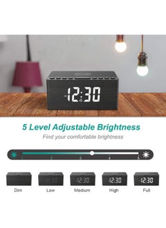 ANJANK Wooden Digital Alarm Clock Fm Radio 10W Fast Wireless Charger Station For Iphone/Samsung Galaxy 5 Level Dimmer Usb Charging Port 2 Wake Up Sounds Bedrooms Sleep Timer Wood Led Clock For Bedside  - Image 5