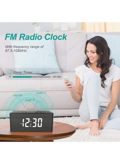 ANJANK Wooden Digital Alarm Clock Fm Radio 10W Fast Wireless Charger Station For Iphone/Samsung Galaxy 5 Level Dimmer Usb Charging Port 2 Wake Up Sounds Bedrooms Sleep Timer Wood Led Clock For Bedside  - Image 3