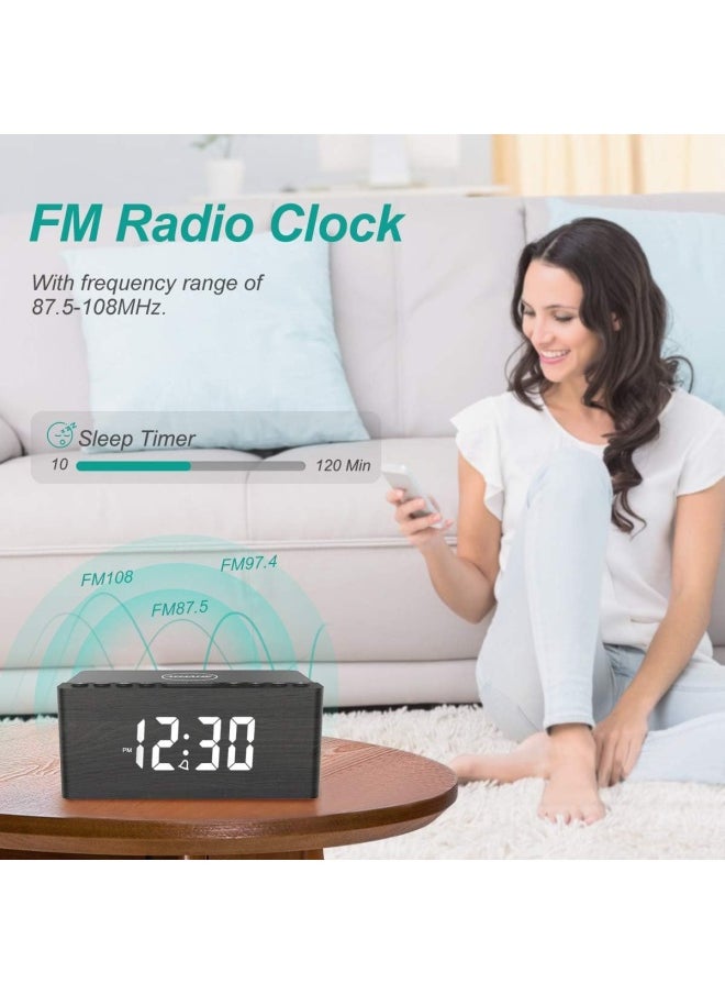 ANJANK Wooden Digital Alarm Clock Fm Radio 10W Fast Wireless Charger Station For Iphone/Samsung Galaxy 5 Level Dimmer Usb Charging Port 2 Wake Up Sounds Bedrooms Sleep Timer Wood Led Clock For Bedside  - Image 3