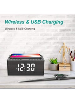 ANJANK Wooden Digital Alarm Clock Fm Radio 10W Fast Wireless Charger Station For Iphone/Samsung Galaxy 5 Level Dimmer Usb Charging Port 2 Wake Up Sounds Bedrooms Sleep Timer Wood Led Clock For Bedside  - Image 2