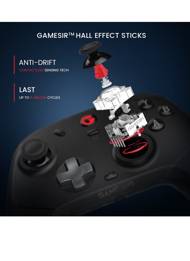 Wireless Gamepad GameSir T4 Cyclone Pro Bluetooth Game Controller for Switch/Lite/OLED Switch Remote Gamepad with Hall Effect Sensing Joystick, Compatible with Steam Deck, Android, iOS, Windows Black