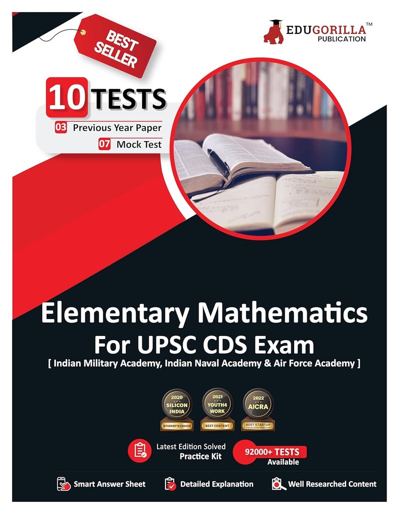 UPSC CDS Elementary Mathematics Book 2024 (IMA, INA, AFA) English Edition - 7 Mock Tests and 3 Previous Year Papers (1000 Solved Questions) with Free Access to Online Tests  - Image 1