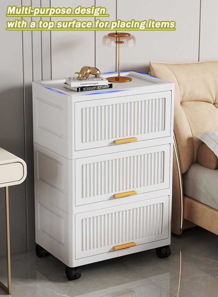 كوزينيست خزانة تخزين بلاستيكية 6 طبقات مع مقابض وأبواب قلبية مغناطيسية بألواح صلبة وعجلات، بعرض 52 سم باللون الأبيض الكريمي قابلة للتكديس لتنظيم الملابس والألعاب واللوازم المكتبية - Image 2