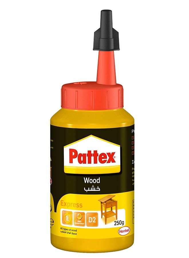 Pattex لاصق باتكس الخشبي سريع الجفاف، لاصق فينيل للتثبيت، التجميع، التغليف أو التغطية على الأسطح الخشبية، لاصق أبيض، 1x250 غ - Image 1