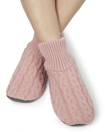 BenSorts Slipper Socks for Women Thick House Sock with Grippers Shoes with AntiSkid Bottom Soles Pink Size 10 11 - Image 3