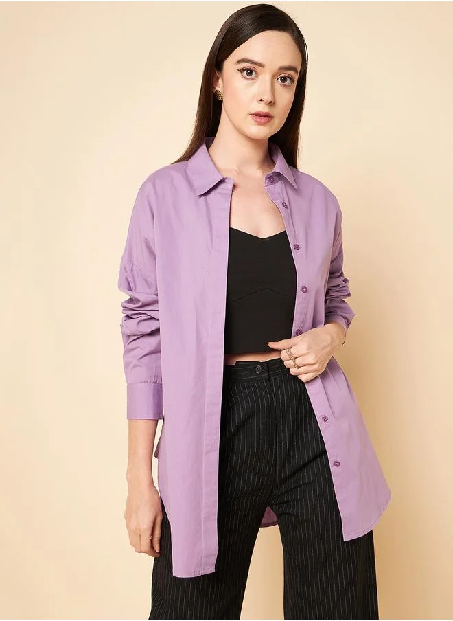 HIGH STAR Stay effortlessly stylish with this comfortable Lilac Oversized Shirts Solid design crafted from 100% Cotton featuring Long Sleeves with Button closure.