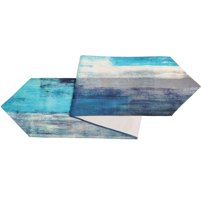 AILUER Turquoise and Grey Table Runner,Teal Abstract Modern Art Burlap Table Runners for Table Dresser Runner Farmhouse Style for Dinner Party Holidays Home Decoration - Image 3