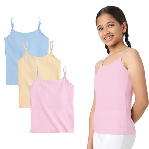 YouGotPlanB Inner Padded Camisoles/Slip for Girls | Multicolour Colors | Regular Fit | Cotton Blend | Soft & Stretchy | Beginners/Teenager Camisole for Puberty | Pack of 3 | 8-10 Years - Image 1