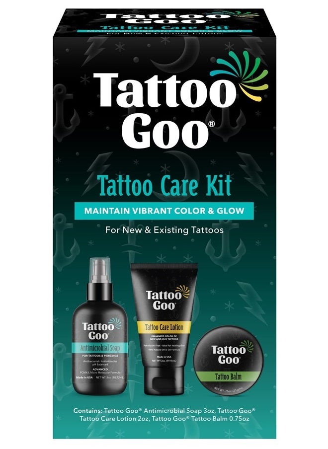 tattoo goo - Aftercare Kit Includes Antimicrobial Soap, Balm, and Lotion, Tattoo Care for Color Enhancement + Quick Healing - Vegan, Cruelty-Free, Petroleum-Free (3 Piece Set) - Image 1