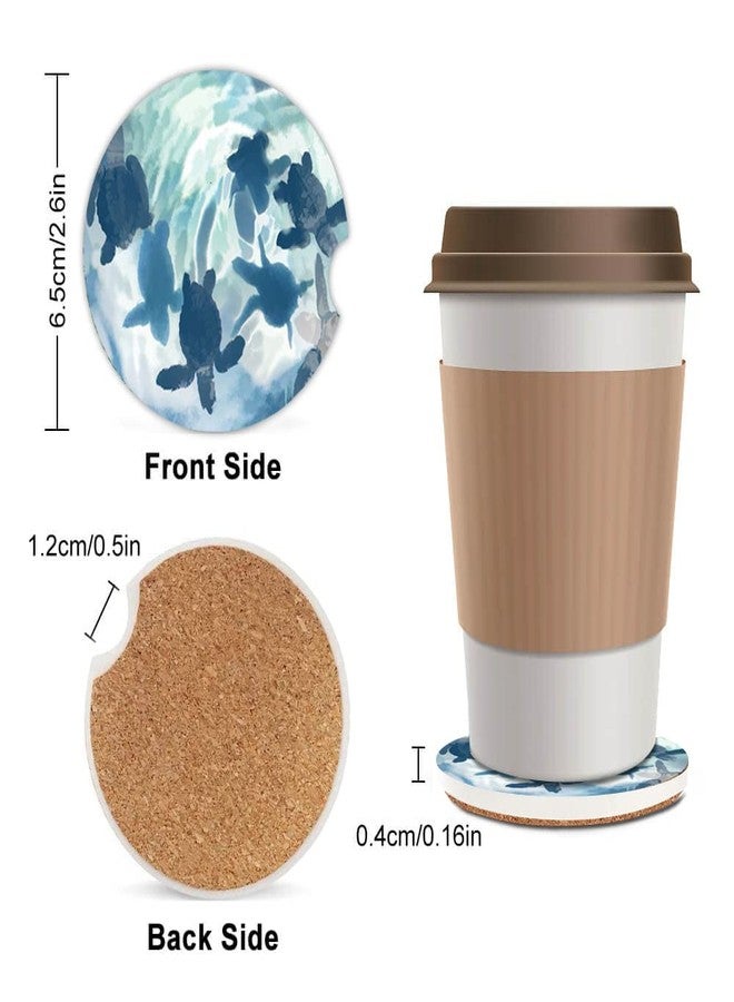 SXboxing Absorbent Car Cupholder Coaster 2 Pack,Ceramic Stone with a Finger Notch for Women,Cork Base Drink Coasters 2.56 Inch,Cute Auto Accessories Gifts - Turtles Animal Swimming in Ocean Sea - Image 3