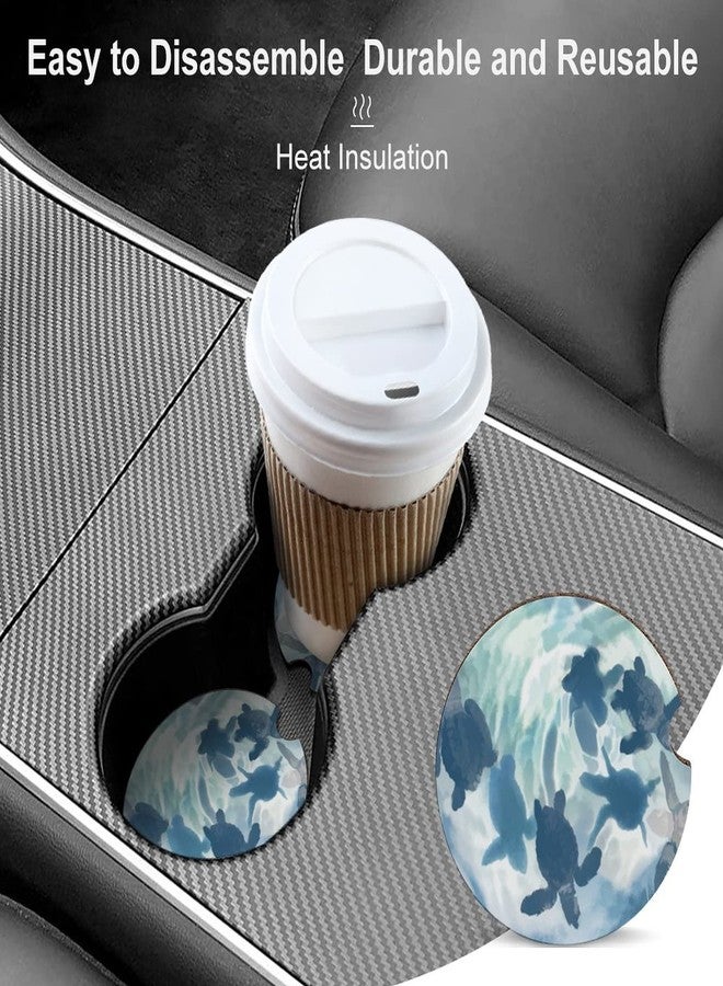 SXboxing Absorbent Car Cupholder Coaster 2 Pack,Ceramic Stone with a Finger Notch for Women,Cork Base Drink Coasters 2.56 Inch,Cute Auto Accessories Gifts - Turtles Animal Swimming in Ocean Sea - Image 4