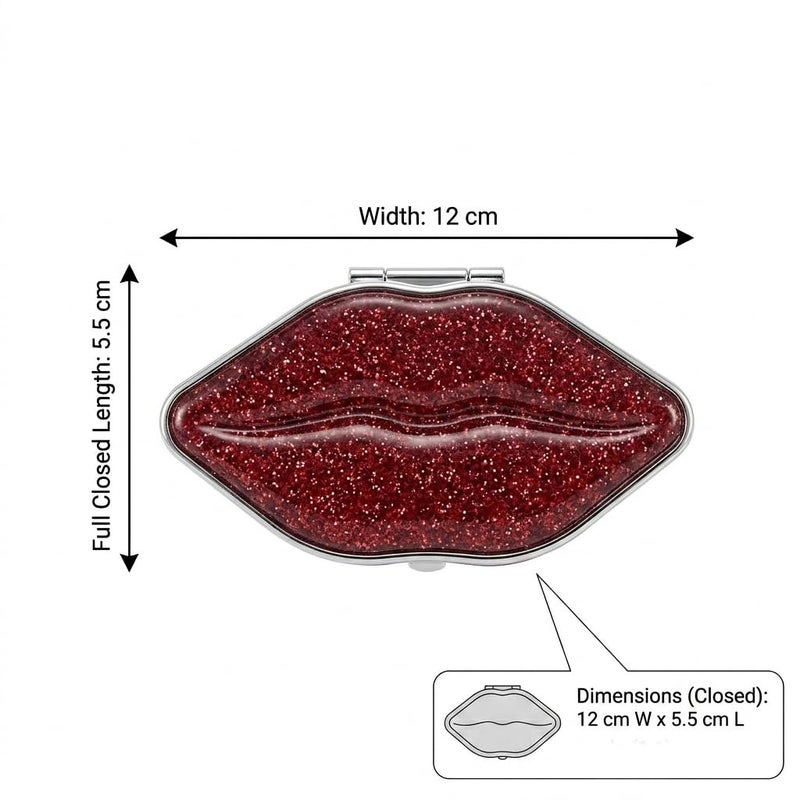 7AGAT Compact Makeup Mirror, 2-in-1 Regular and Magnifying, Metal and Glass, Portable Folding Design, Stylish Lip Artwork, for Daily Beauty and Travel Use - Image 2