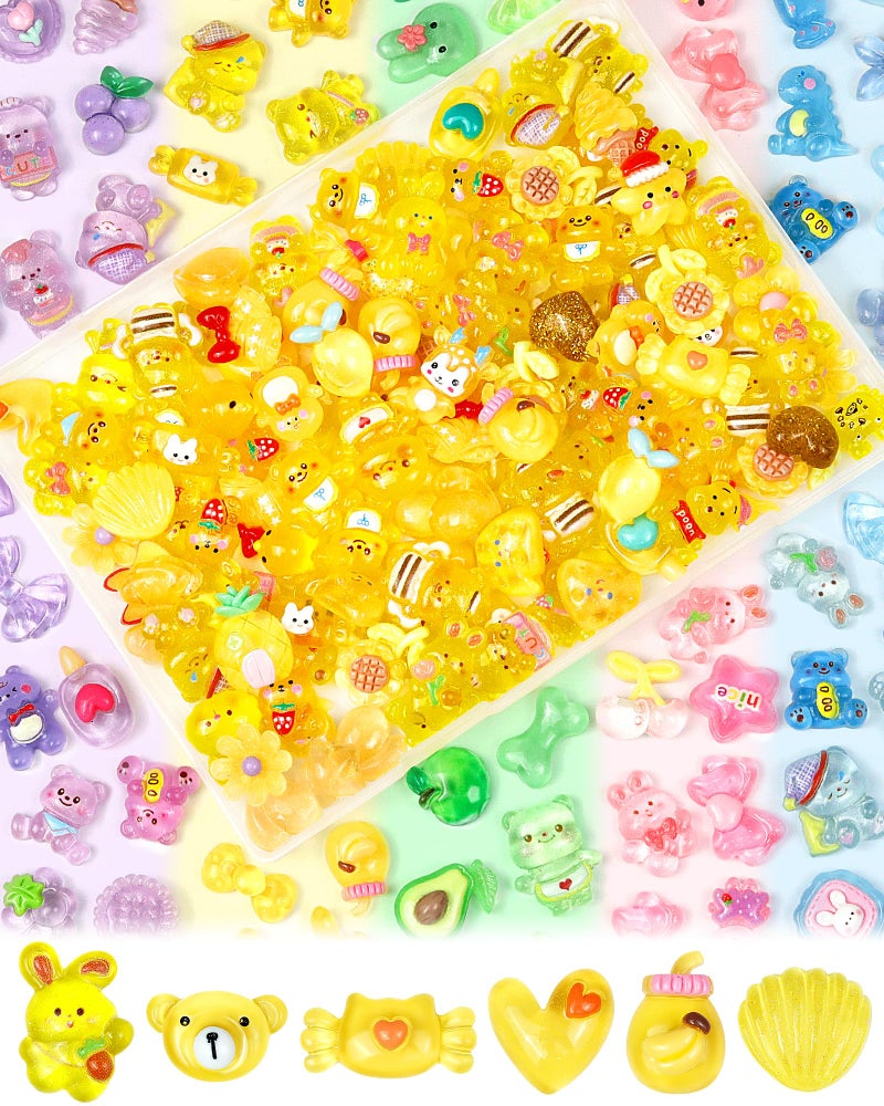 FIVEIZERO 100PCS FIVEIZERO Cute Slime Charms Bulk Set â€“ Kawaii Flatback Resin Charms for Crafts, Mini Decoden Acrylic Embellishments for Phone Junk Cases, Scrapbooking & DIY Decoration (Yellow) - Image 1