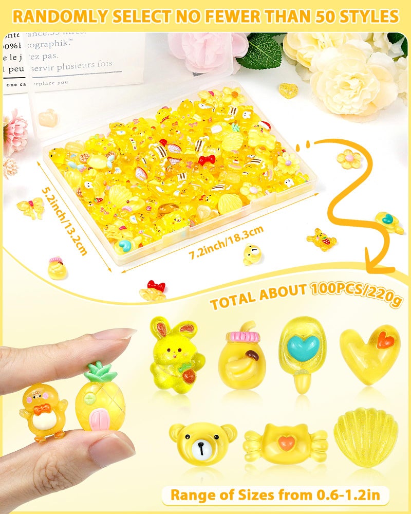 FIVEIZERO 100PCS FIVEIZERO Cute Slime Charms Bulk Set â€“ Kawaii Flatback Resin Charms for Crafts, Mini Decoden Acrylic Embellishments for Phone Junk Cases, Scrapbooking & DIY Decoration (Yellow) - Image 2