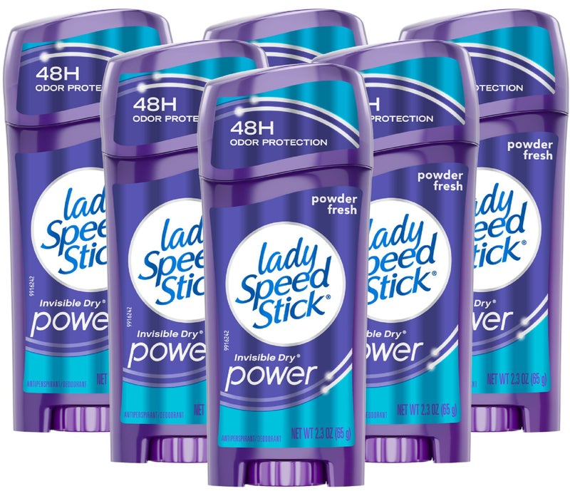 Lady Speed Stick Invisible Dry Power Underarm Antiperspirant Deodorant for Women, Powder Fresh - 2.3 ounce (6 Pack)