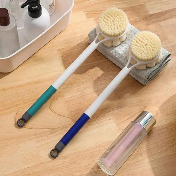 TRIVYOM 2 In 1 Body Brush - Body Loofah Brush Curved Long Handled With Bristles Back Scrubber For Improve Skin Exfoliating Bath, Massage, Wet Or Dry Brushing Back Scrubber For Shower - 1Pcs, Multicolor - Image 2