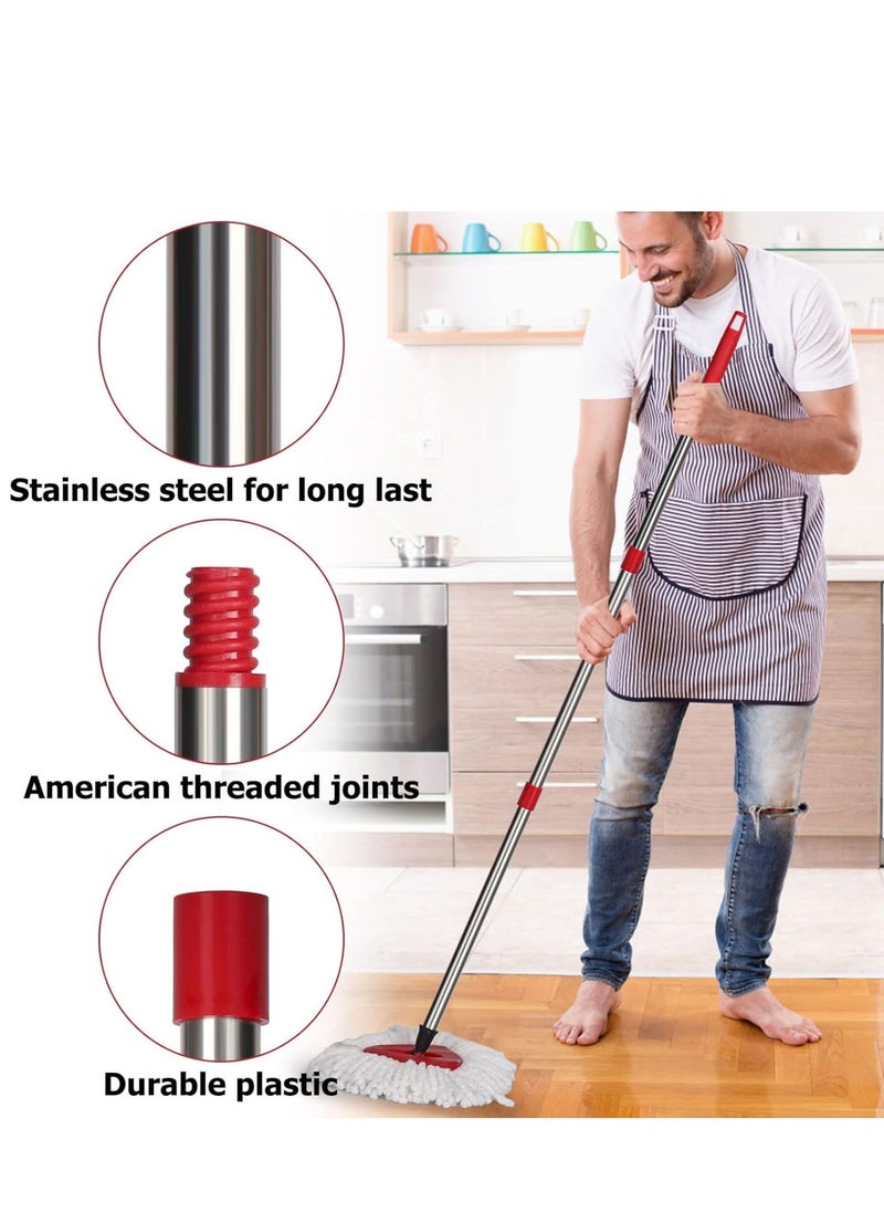 Zalcoon Spin Mop Replacement Stainless Steel Handle  - Mop Stick Compatible with Vileda Easy Wring / O cedar, 4-Section 30" to 58" Mop Handle Replacement Stick  - Image 4