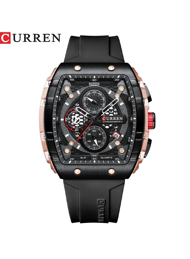 CURREN Men's Waterproof Quartz Watch, Luminous Markers, Silicone Strap, 8442 Black - Image 1