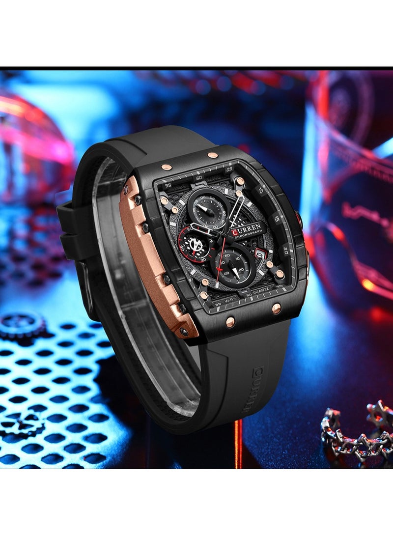 CURREN Men's Waterproof Quartz Watch, Luminous Markers, Silicone Strap, 8442 Black - Image 2