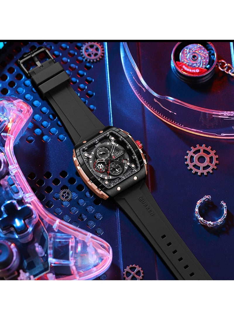 CURREN Men's Waterproof Quartz Watch, Luminous Markers, Silicone Strap, 8442 Black - Image 3