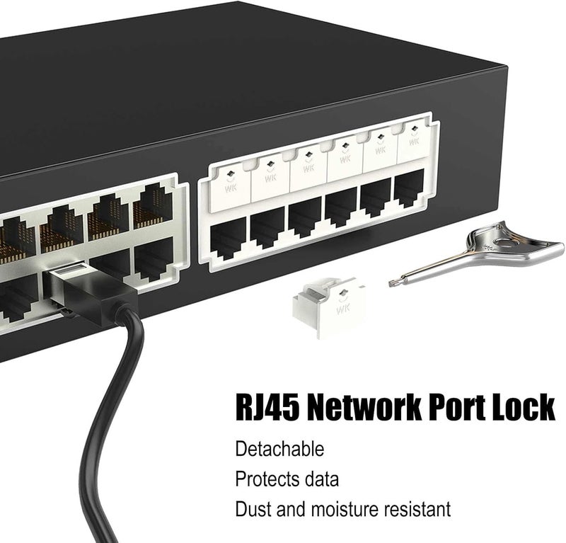 12Pcs RJ45 Port Lock with 1 Key, RJ45 Dust Blocker and Port Protector, Ethernet Dust Cover Cap for Female Port Devices, Compatible with RJ45 Port Devices, White - Image 2