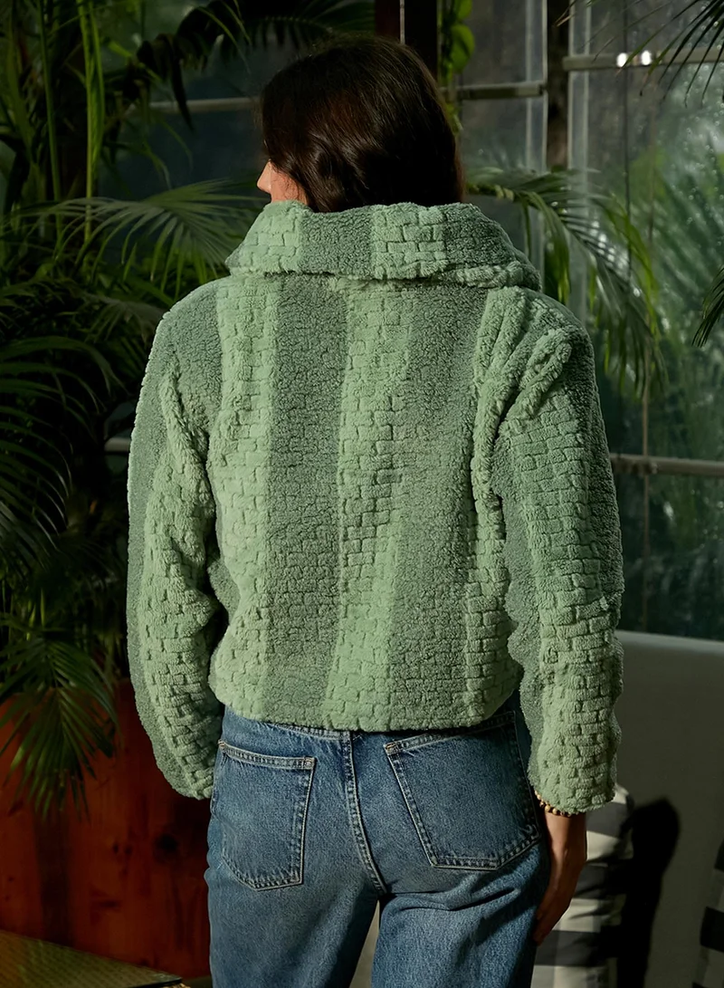 Pinacolada  Women's Fern Green Candy Striped Fleece Jacket for Women | Best Price UAE