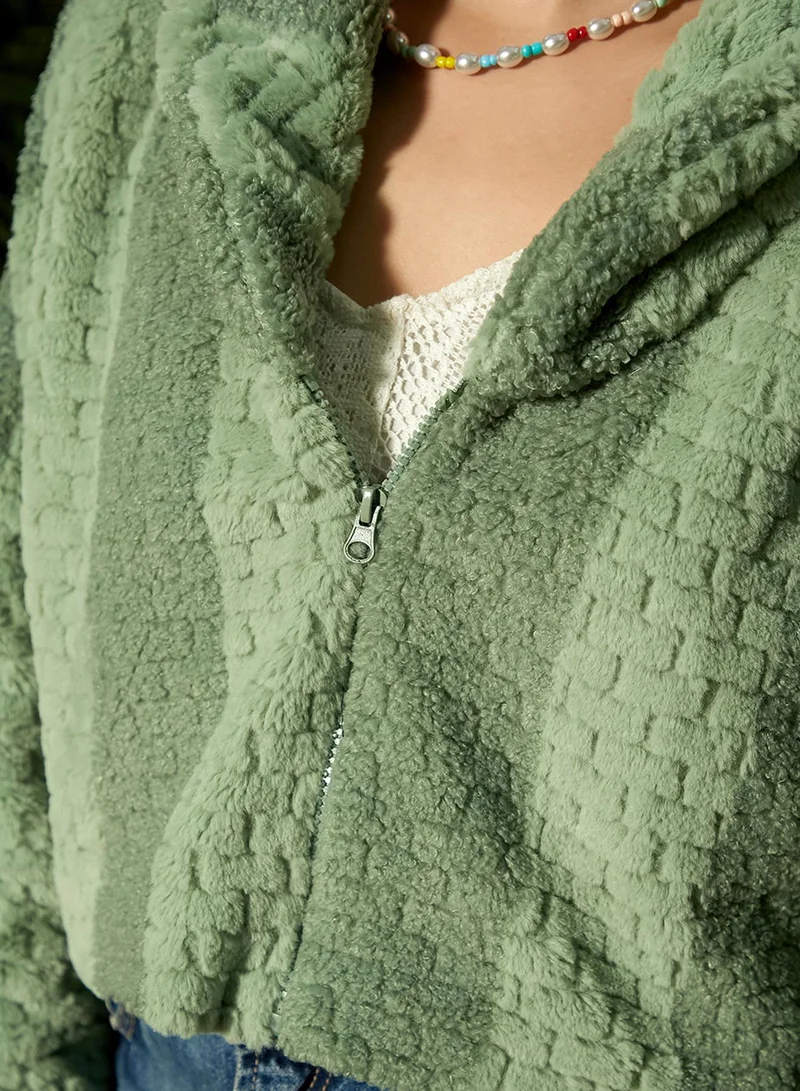 Pinacolada  Women's Fern Green Candy Striped Fleece Jacket for Women | Best Price UAE
