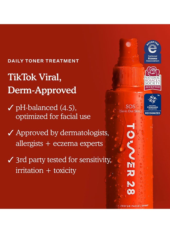Tower 28 SOS Daily Rescue Facial Spray - The Miracle pH - Balancing Toner! Hypochlorous Acid Formula For Ultra - Sensitive Skin, Full Size Toner For Face, 4 Fl Oz