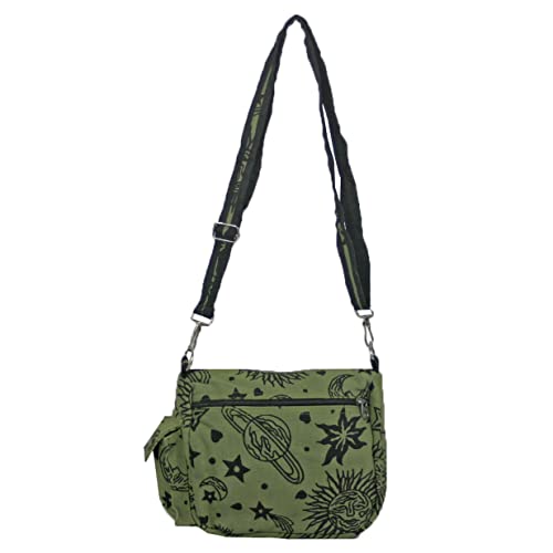 Dominion Sun Moon Stars and Planets Celestial Hippie Boho Crossbody Single Shoulder Bag (Green) - Image 3