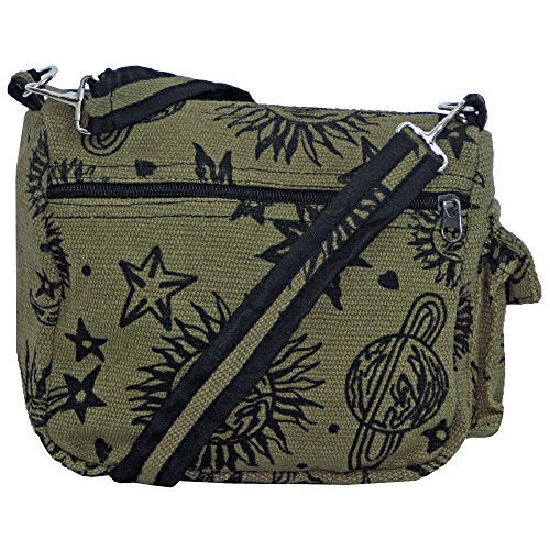 Dominion Sun Moon Stars and Planets Celestial Hippie Boho Crossbody Single Shoulder Bag (Green) - Image 1