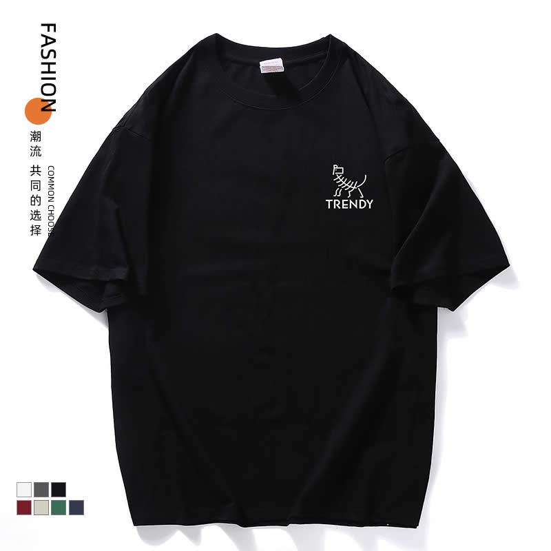 Summer Men'S Half Sleeve T-Shirt 260G Heavy Fashion Trend Loose Crewneck Cartoon Printed Men'S Middle Sleeve T-Shirt - Image 2