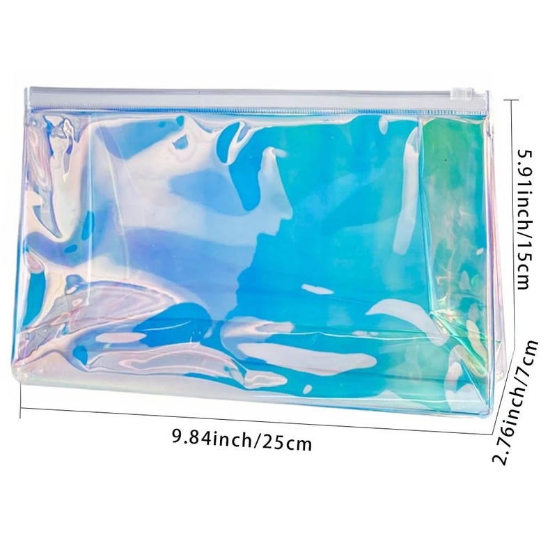 TotePrint 2 PCS Holographic Clear Makeup Pouch 10x6x3 Iridescent Cosmetic Bag Portable Waterproof PVC Makeup Pouch Gift Bag Zippered Toiletry Bag - Image 2