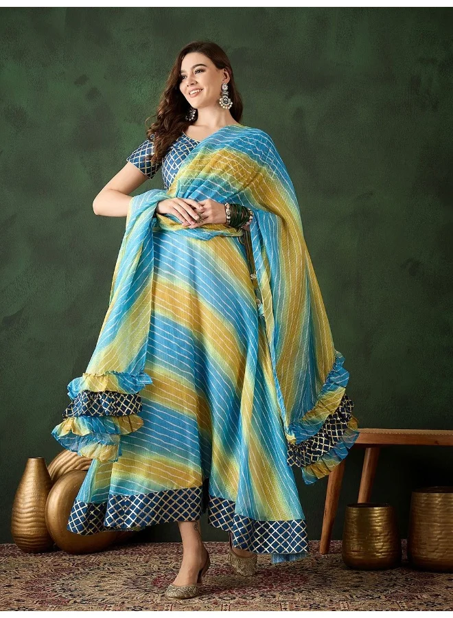 أيه كيه إس Sky Blue Leheriya Lehenga Choli with Gota Blouse