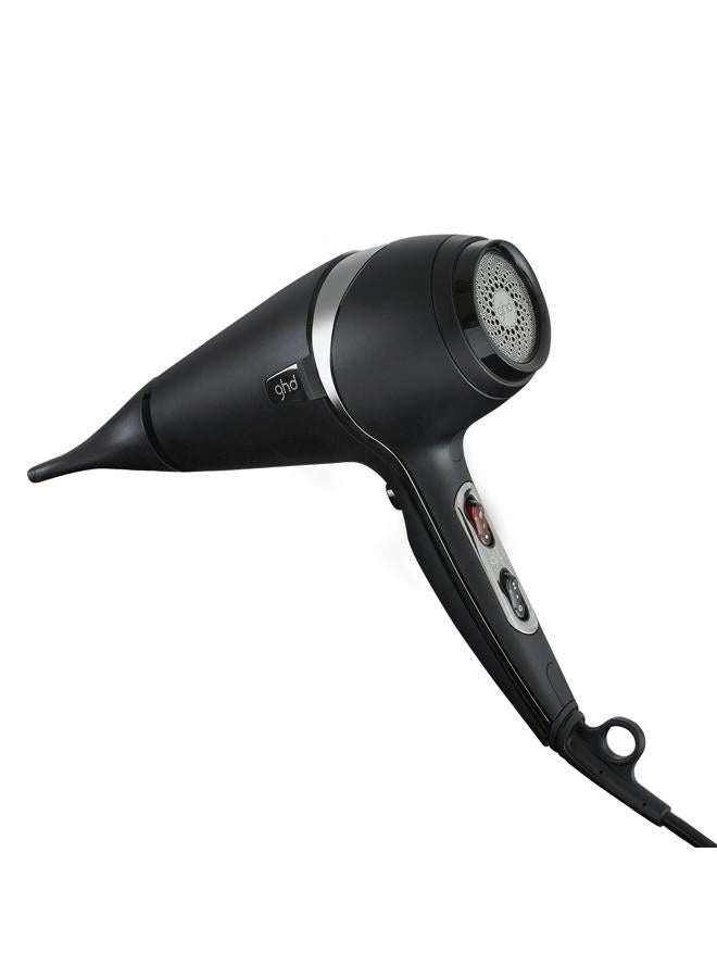 ghd مجفف شعر هوائي — 1600 واط مجفف احترافي، محرك بقوة صالون، فوهة مركزة، إعداد درجة حرارة قابلة للتعديل، وتقنية أيونية للتجفيف السريع — أسود - Image 1