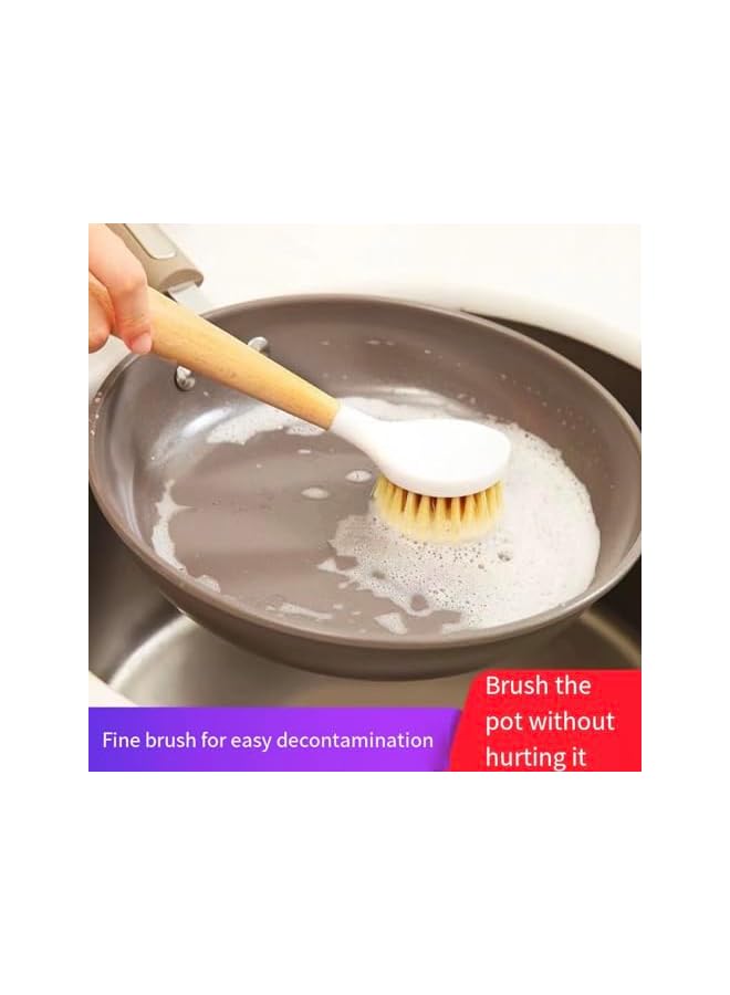 promass 2PCS Kitchen Dish Brush for Pans and Pots, Bamboo Handle Dish Scrubber Built-in Scraper Dishwashing Cleaning Tools - Image 4