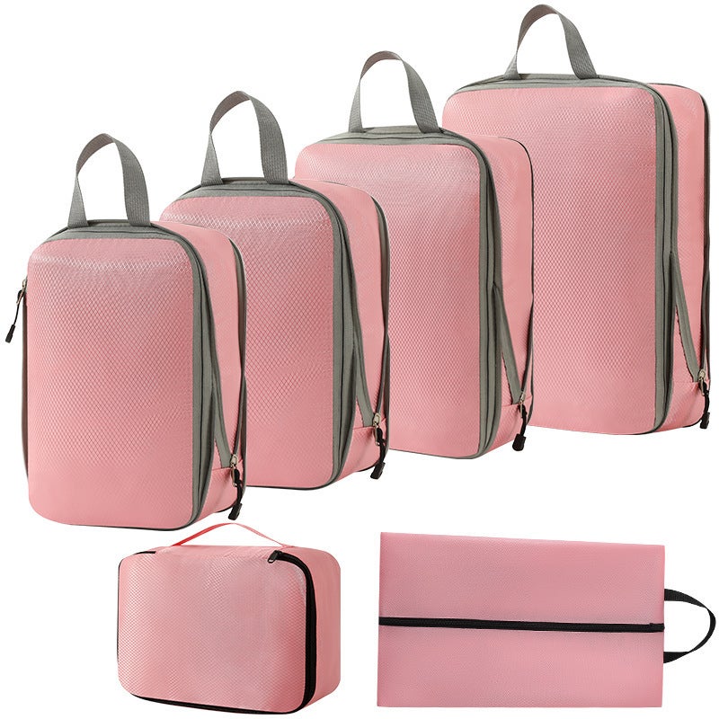 Travel Organizer Packing Cubes LuggageThree-piece set + s + shoe bag + bra bag (pink six-piece set) Three-piece set + s + shoe bag + bra bag (pink six-piece set)