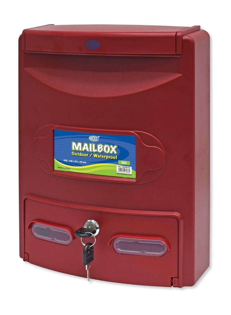 FIS Outdoor Water-Proof Mail Box, Color Red, Size 338 x 251 x 99 mm - FSGNM01RE - Image 1