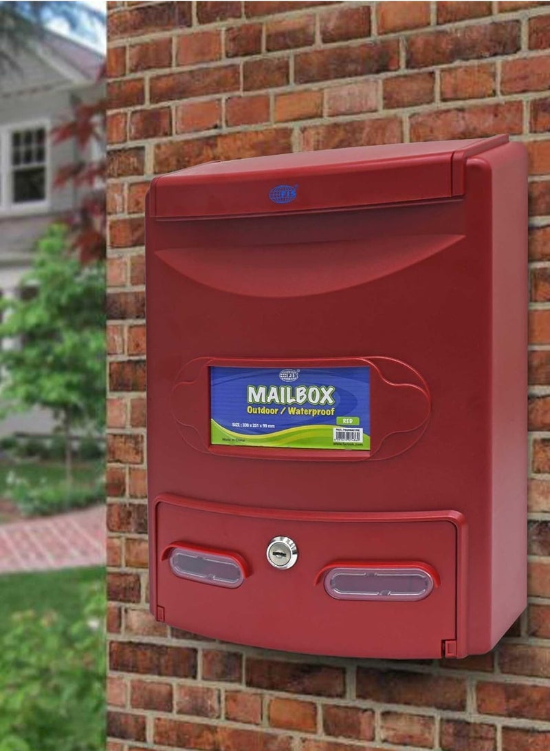 FIS Outdoor Water-Proof Mail Box, Color Red, Size 338 x 251 x 99 mm - FSGNM01RE - Image 5