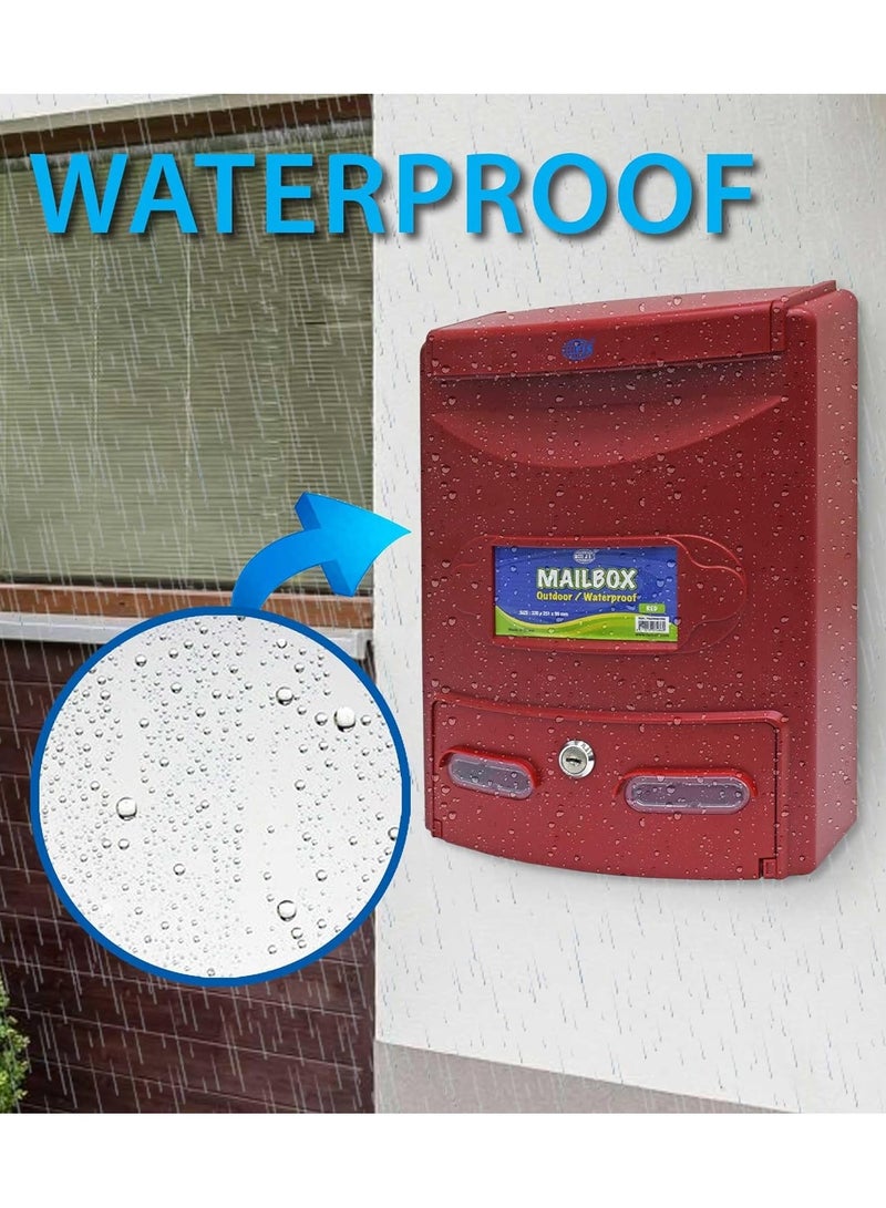 FIS Outdoor Water-Proof Mail Box, Color Red, Size 338 x 251 x 99 mm - FSGNM01RE - Image 3