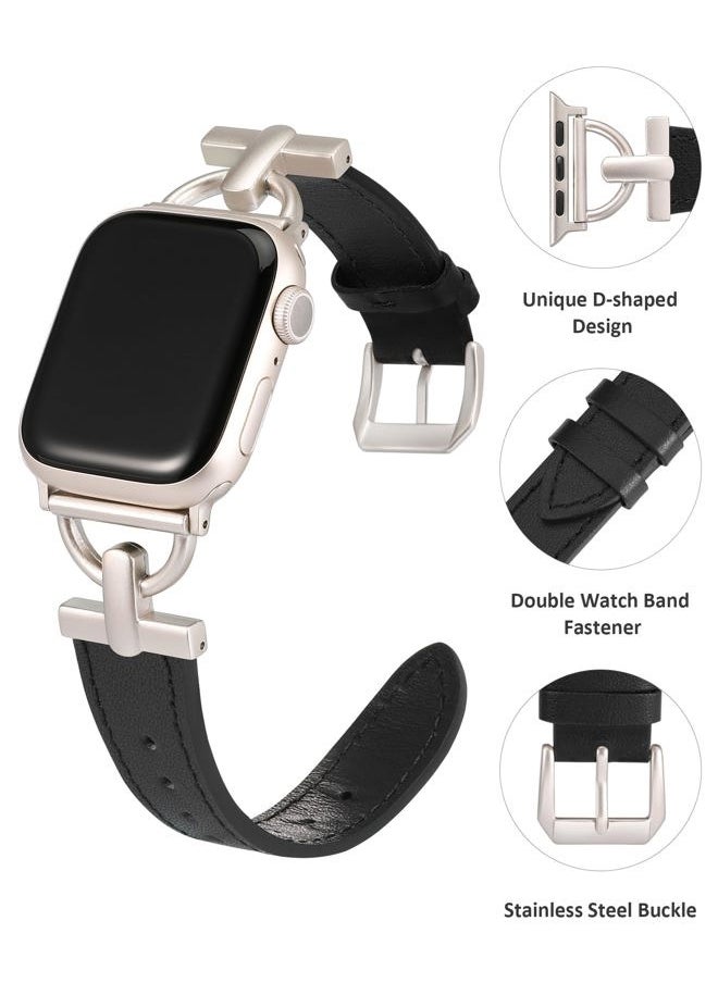 Wearlizer - Leather Band Compatible with Apple Watch Bands Women 41mm 40mm 38mm 49mm 46mm 45mm 44mm 42mm, Fancy Dressy Strap for iWatch Series 10 9 8 Ultra SE 7 6 5 4 3 2 1,Black/Starlight - Image 1